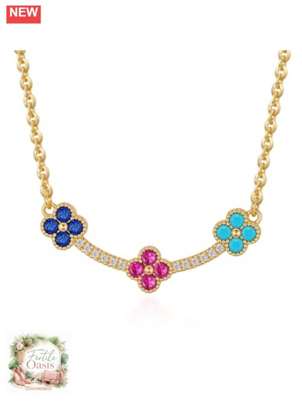 14K Gold Plated Cubic Zirconia Smile Bar Pendant Necklace for Women Dainty